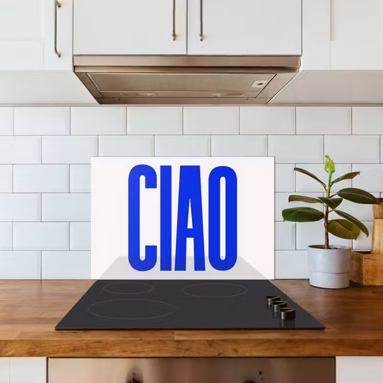 Spatscherm keuken - Ciao - Hoofdletters - Blauw - Minimalistisch — 6
