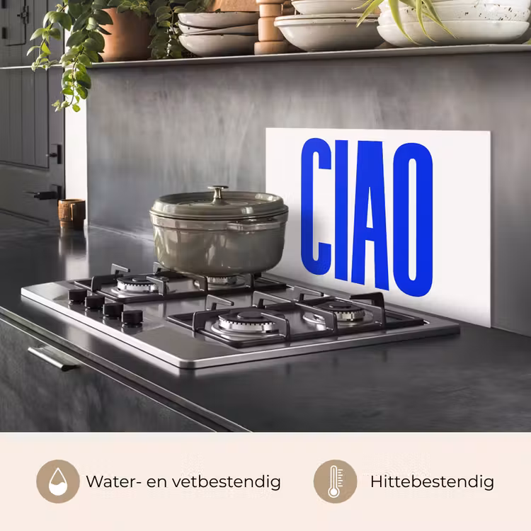 Spatscherm keuken - Ciao - Hoofdletters - Blauw - Minimalistisch — 7