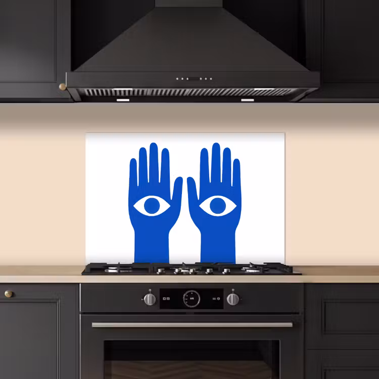Spatscherm keuken - Handen - Twee - Ogen - Blauw — 2