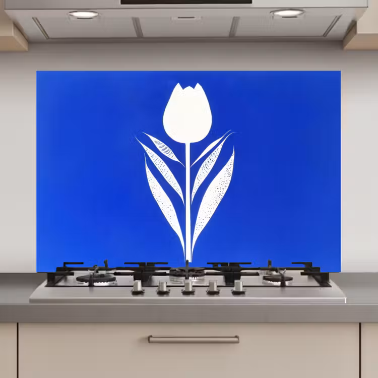 Spatscherm keuken - Tulp - Minimalistisch - Bladeren - Wit — 1
