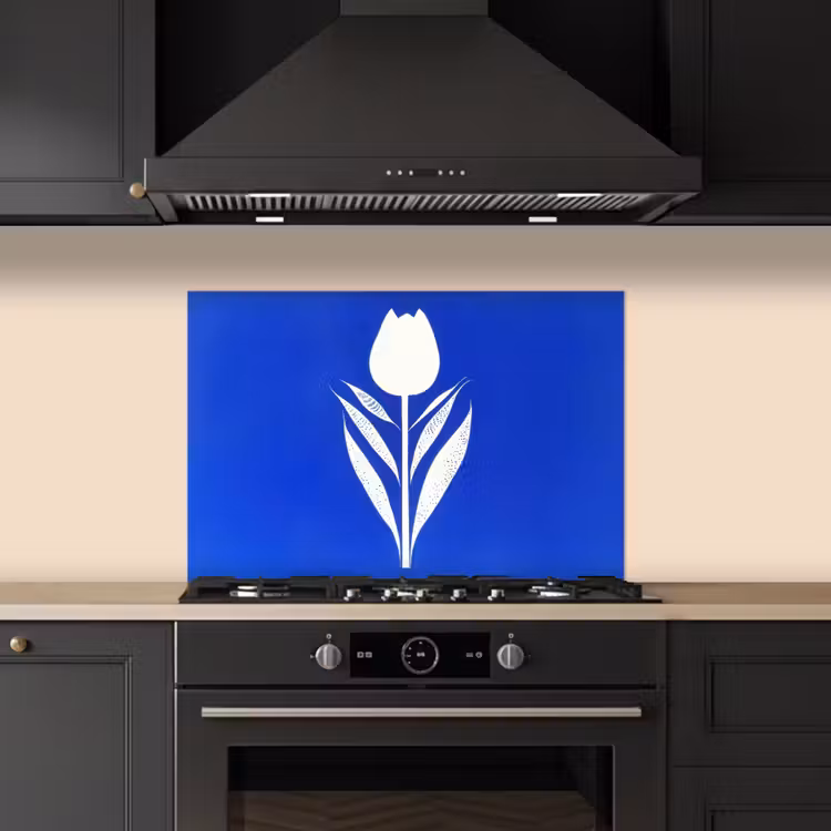 Spatscherm keuken - Tulp - Minimalistisch - Bladeren - Wit — 2