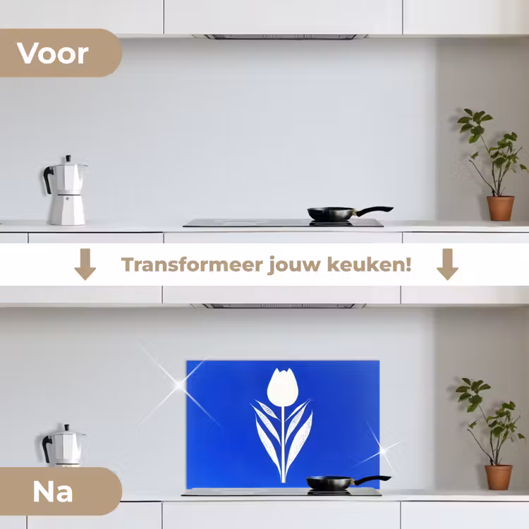 Spatscherm keuken - Tulp - Minimalistisch - Bladeren - Wit — 3