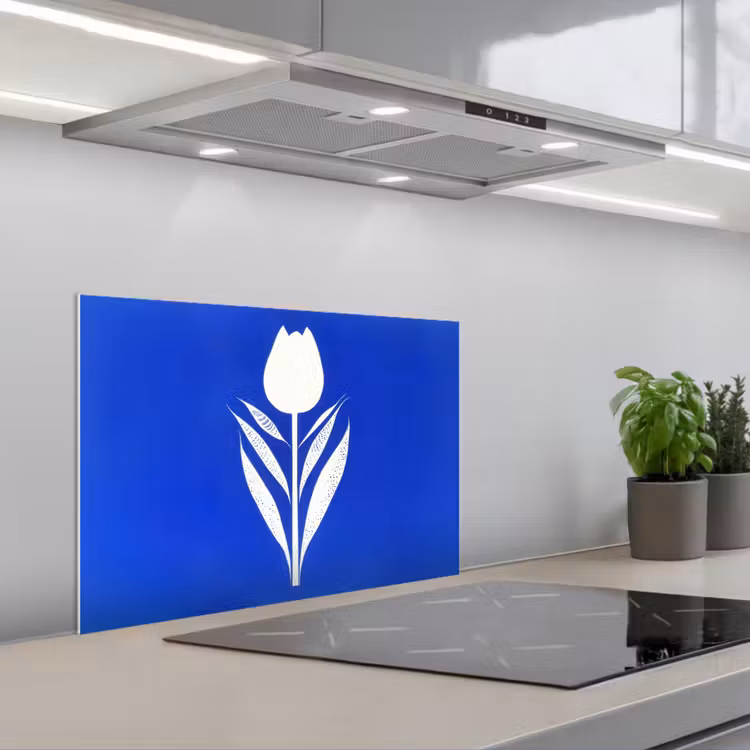 Spatscherm keuken - Tulp - Minimalistisch - Bladeren - Wit — 5