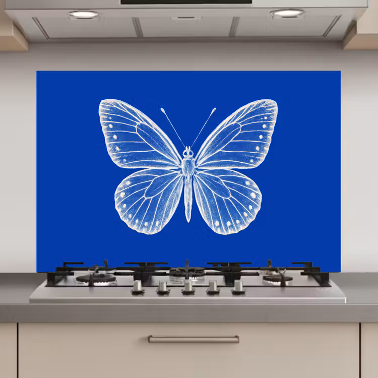 Spatscherm keuken - Vlinder - Wit - Getekend - Stippen — 1