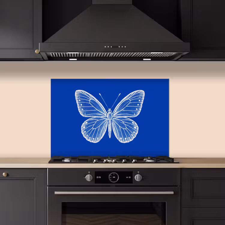 Spatscherm keuken - Vlinder - Wit - Getekend - Stippen — 2