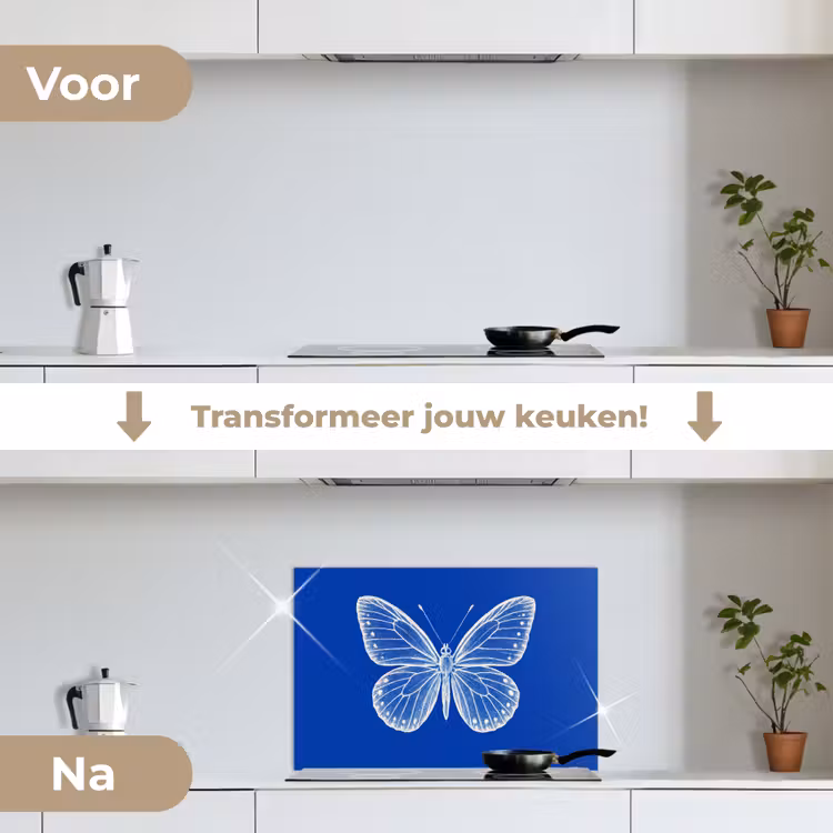 Spatscherm keuken - Vlinder - Wit - Getekend - Stippen — 3