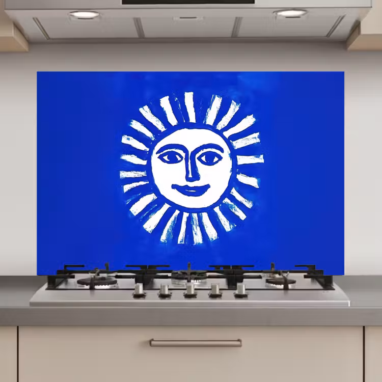 Spatscherm keuken - Zon - Gezicht - Penseelstructuur - Blauw — 1