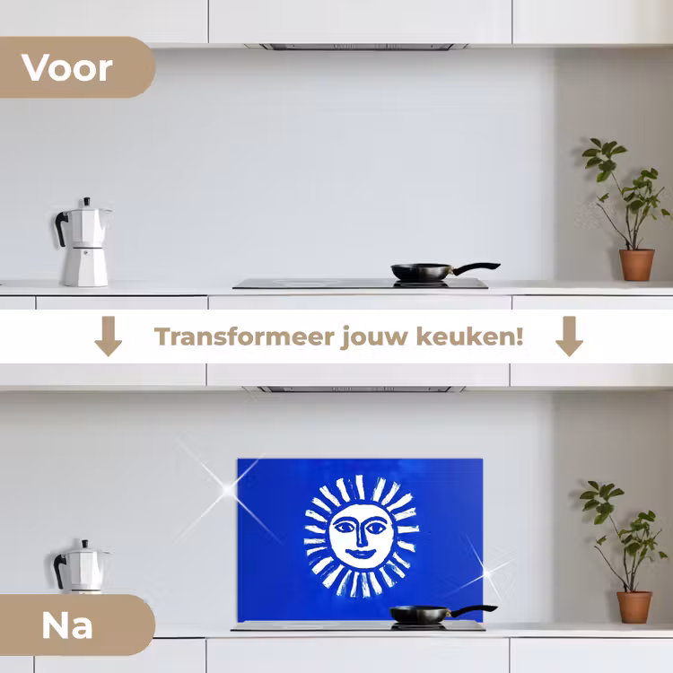Spatscherm keuken - Zon - Gezicht - Penseelstructuur - Blauw — 3