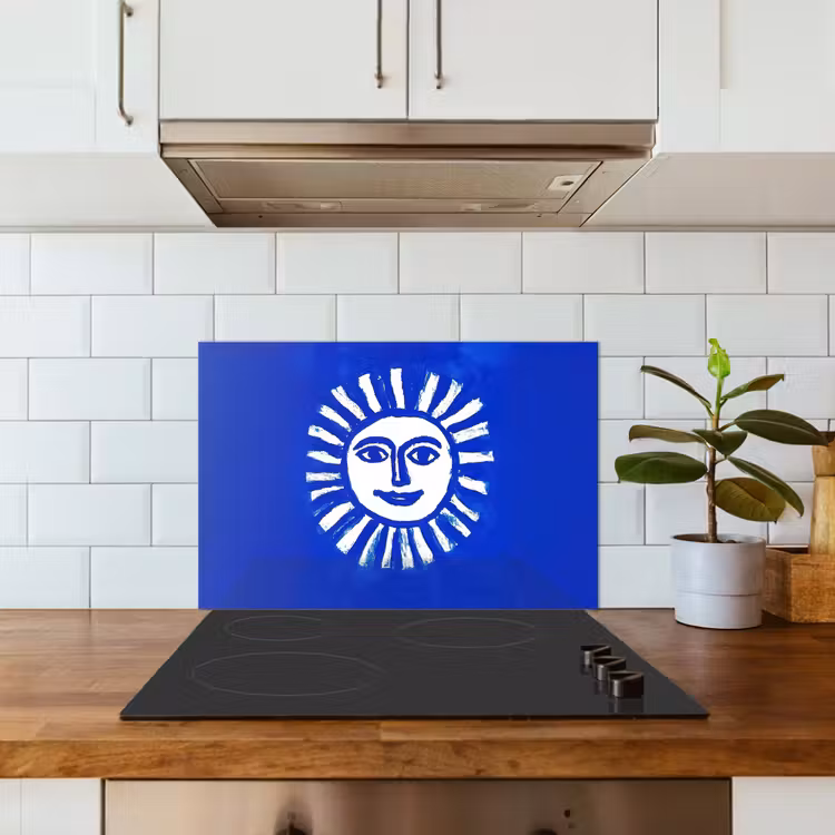 Spatscherm keuken - Zon - Gezicht - Penseelstructuur - Blauw — 6