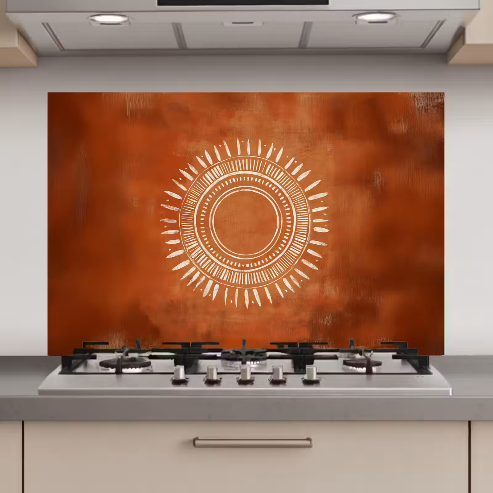 Spatscherm keuken - Abstract - Lijnen - Zonnestralen - Roodbruin — 1