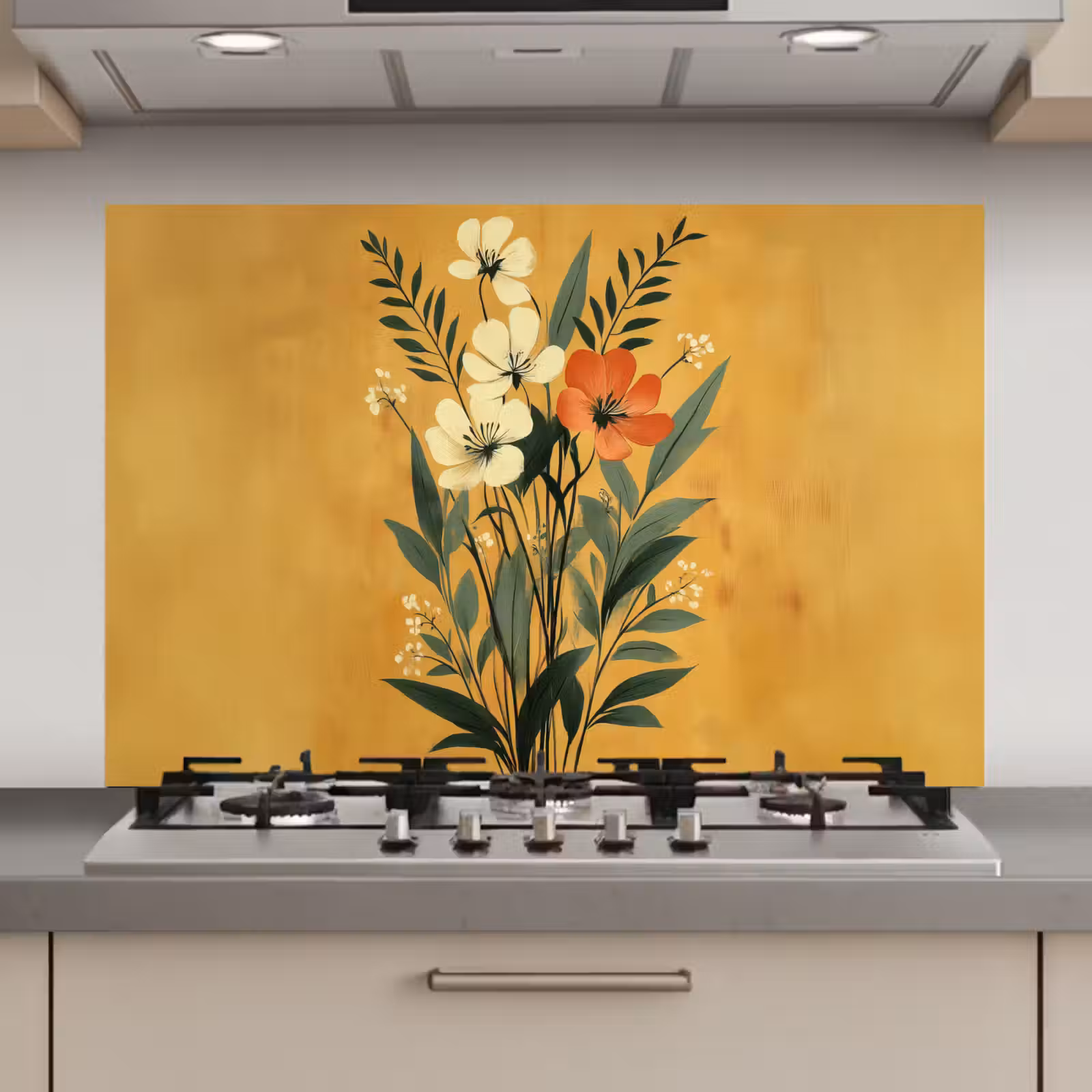Spatscherm keuken - Bladeren - Boeket - Bloemen - Geel — 1