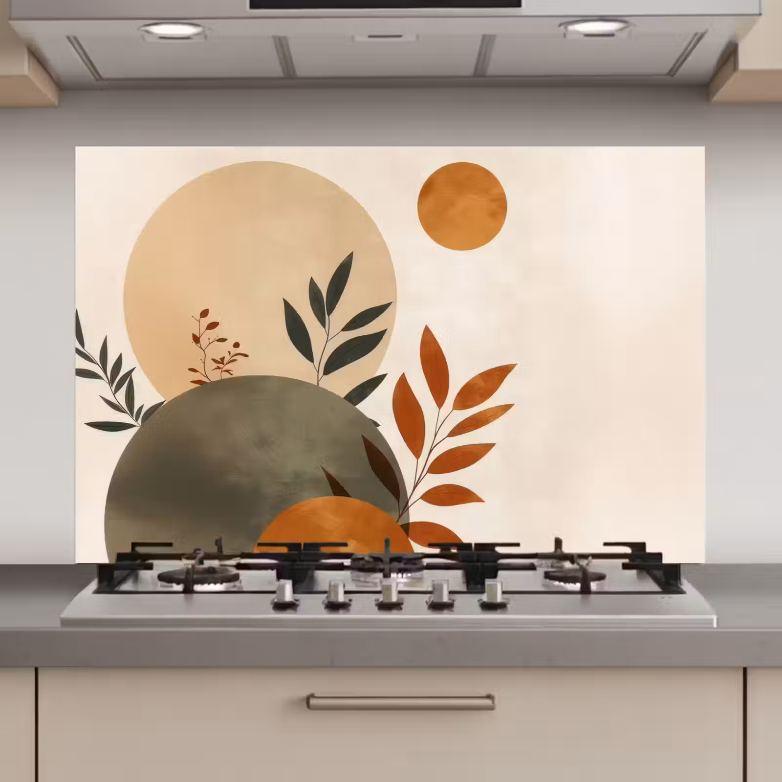 Spatscherm keuken - Vormen - Rond - Bladeren - Beige — 1
