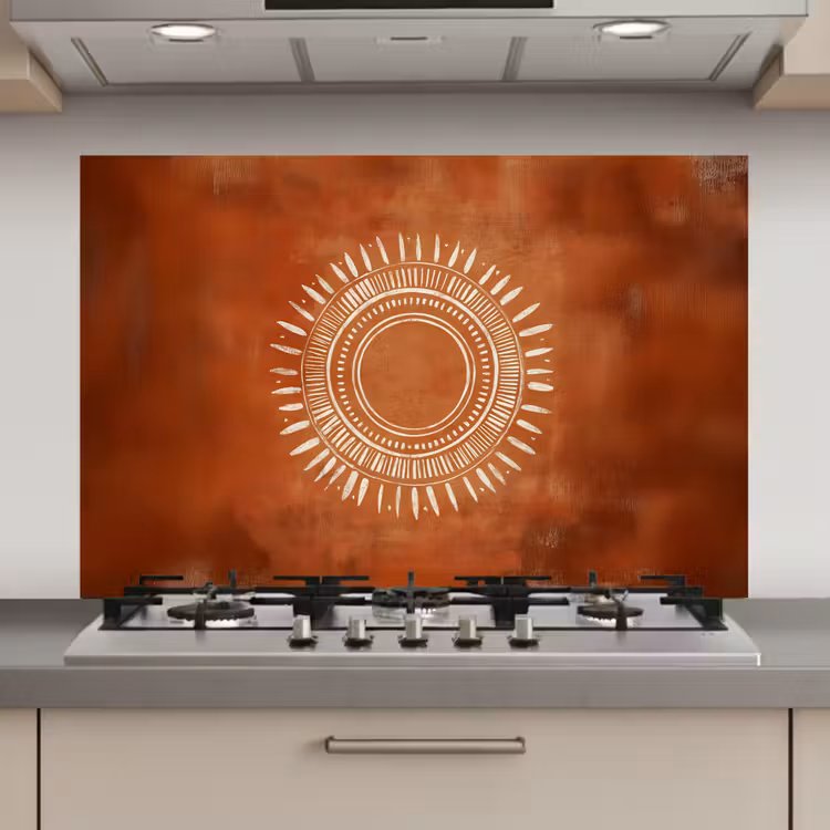 Spatscherm keuken - Abstract - Lijnen - Zonnestralen - Roodbruin — 1