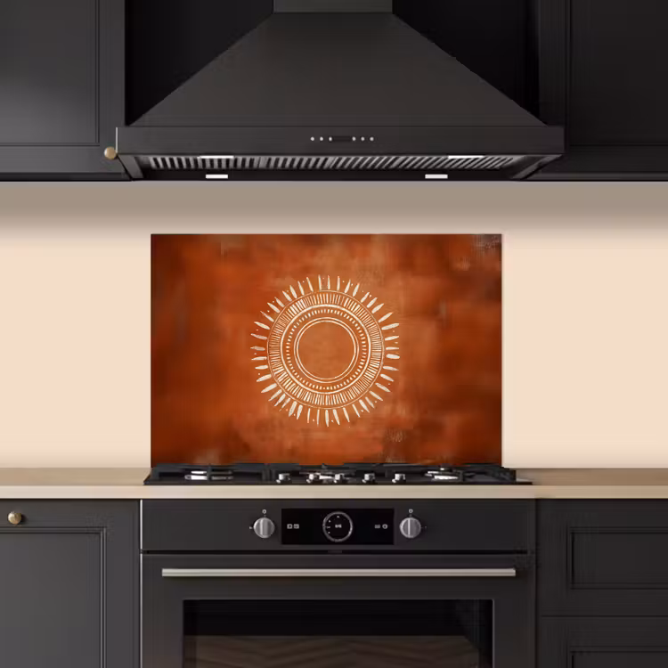 Spatscherm keuken - Abstract - Lijnen - Zonnestralen - Roodbruin — 2