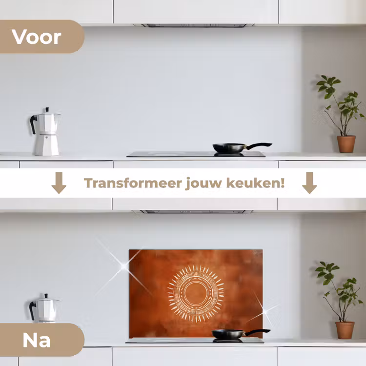 Spatscherm keuken - Abstract - Lijnen - Zonnestralen - Roodbruin — 3