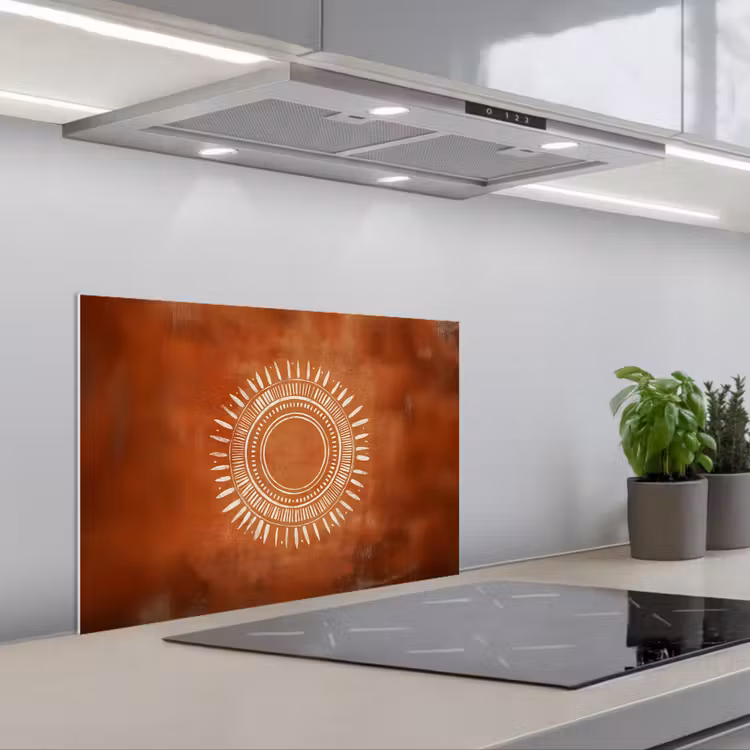 Spatscherm keuken - Abstract - Lijnen - Zonnestralen - Roodbruin — 5