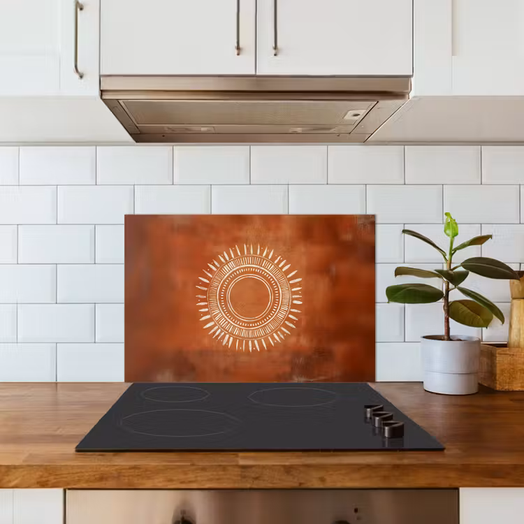 Spatscherm keuken - Abstract - Lijnen - Zonnestralen - Roodbruin — 6