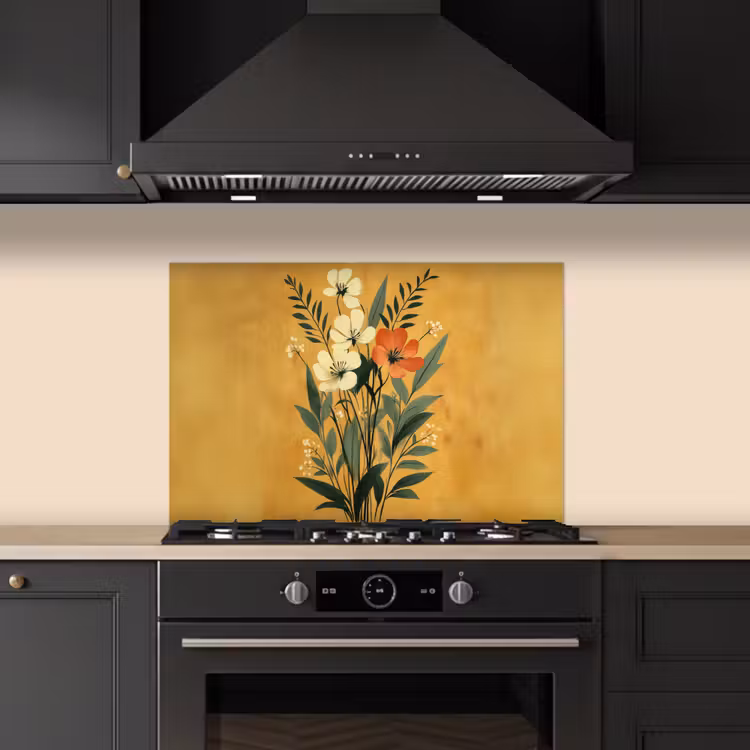 Spatscherm keuken - Bladeren - Boeket - Bloemen - Geel — 2