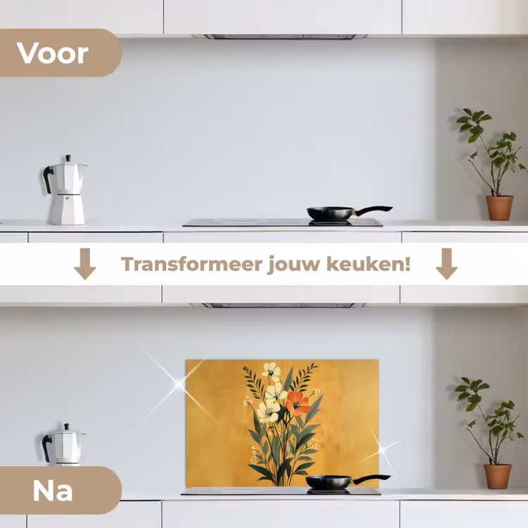 Spatscherm keuken - Bladeren - Boeket - Bloemen - Geel — 3