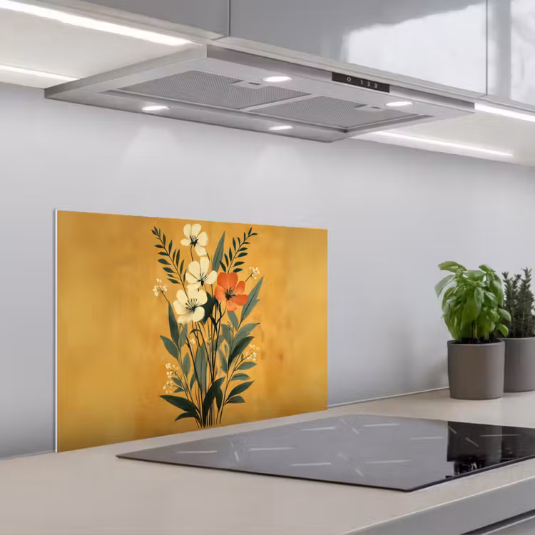 Spatscherm keuken - Bladeren - Boeket - Bloemen - Geel — 5