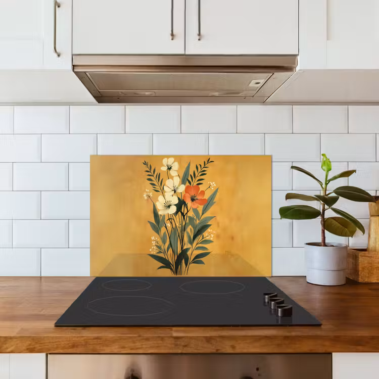 Spatscherm keuken - Bladeren - Boeket - Bloemen - Geel — 6