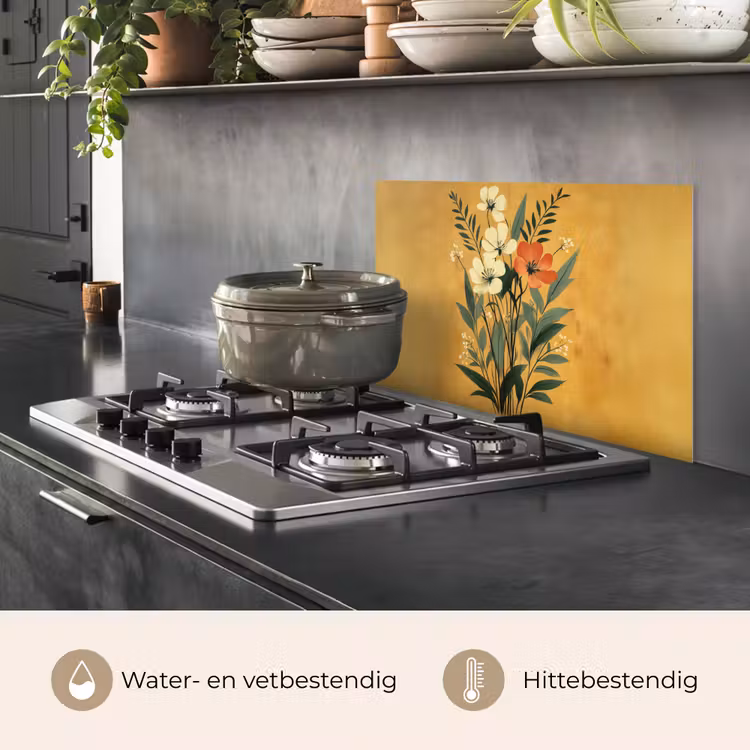 Spatscherm keuken - Bladeren - Boeket - Bloemen - Geel — 7
