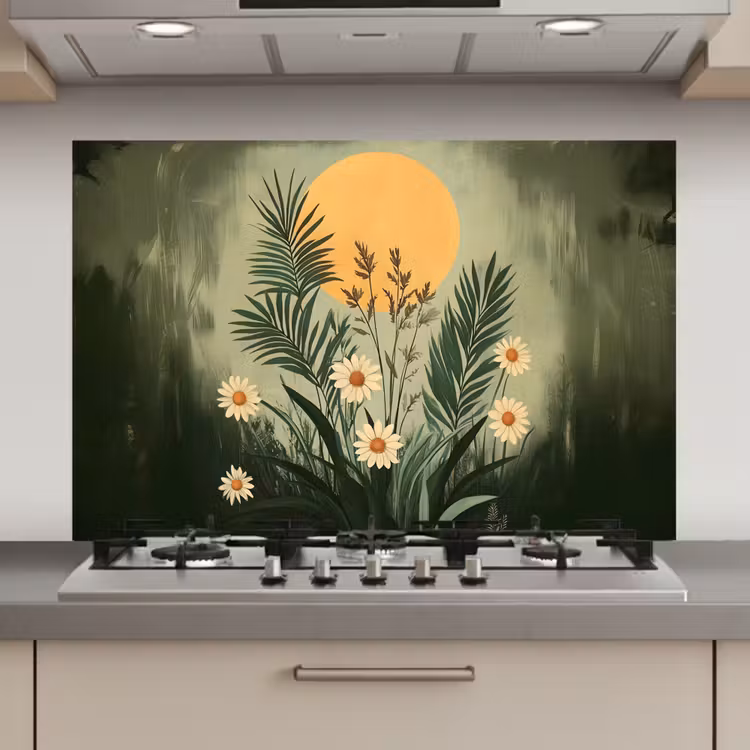 Spatscherm keuken - Bloemen - Bladeren - Zon - Groen — 1