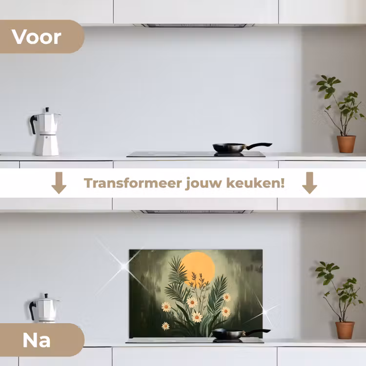 Spatscherm keuken - Bloemen - Bladeren - Zon - Groen — 3