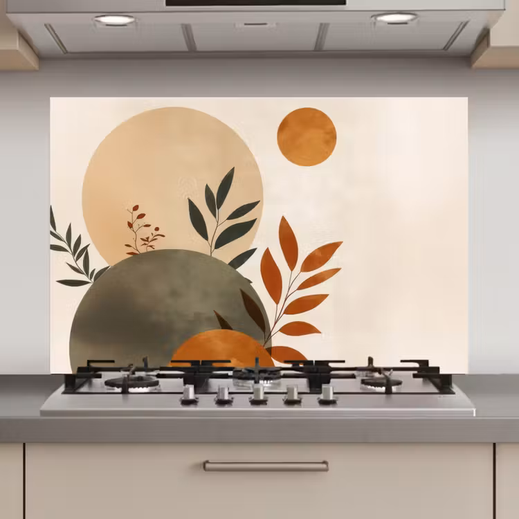 Spatscherm keuken - Vormen - Rond - Bladeren - Beige — 1