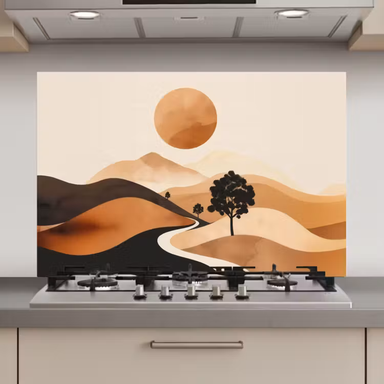 Spatscherm keuken - Zon - Heuvels - Boom - Abstract — 1