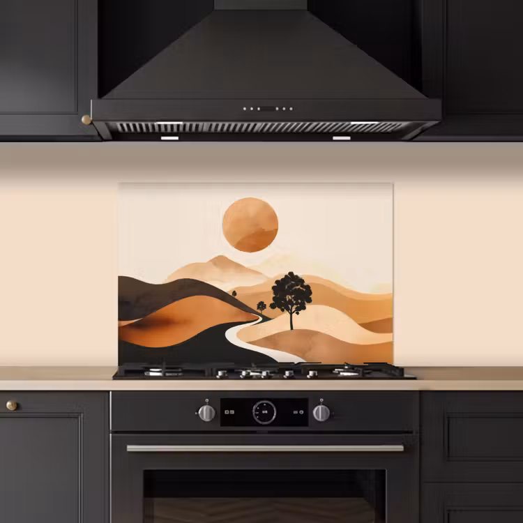 Spatscherm keuken - Zon - Heuvels - Boom - Abstract — 2