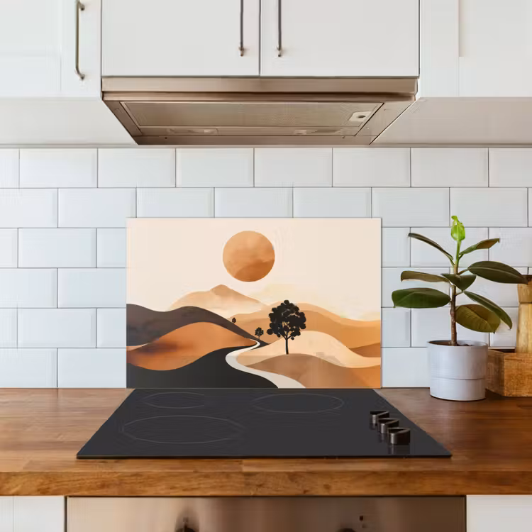 Spatscherm keuken - Zon - Heuvels - Boom - Abstract — 6
