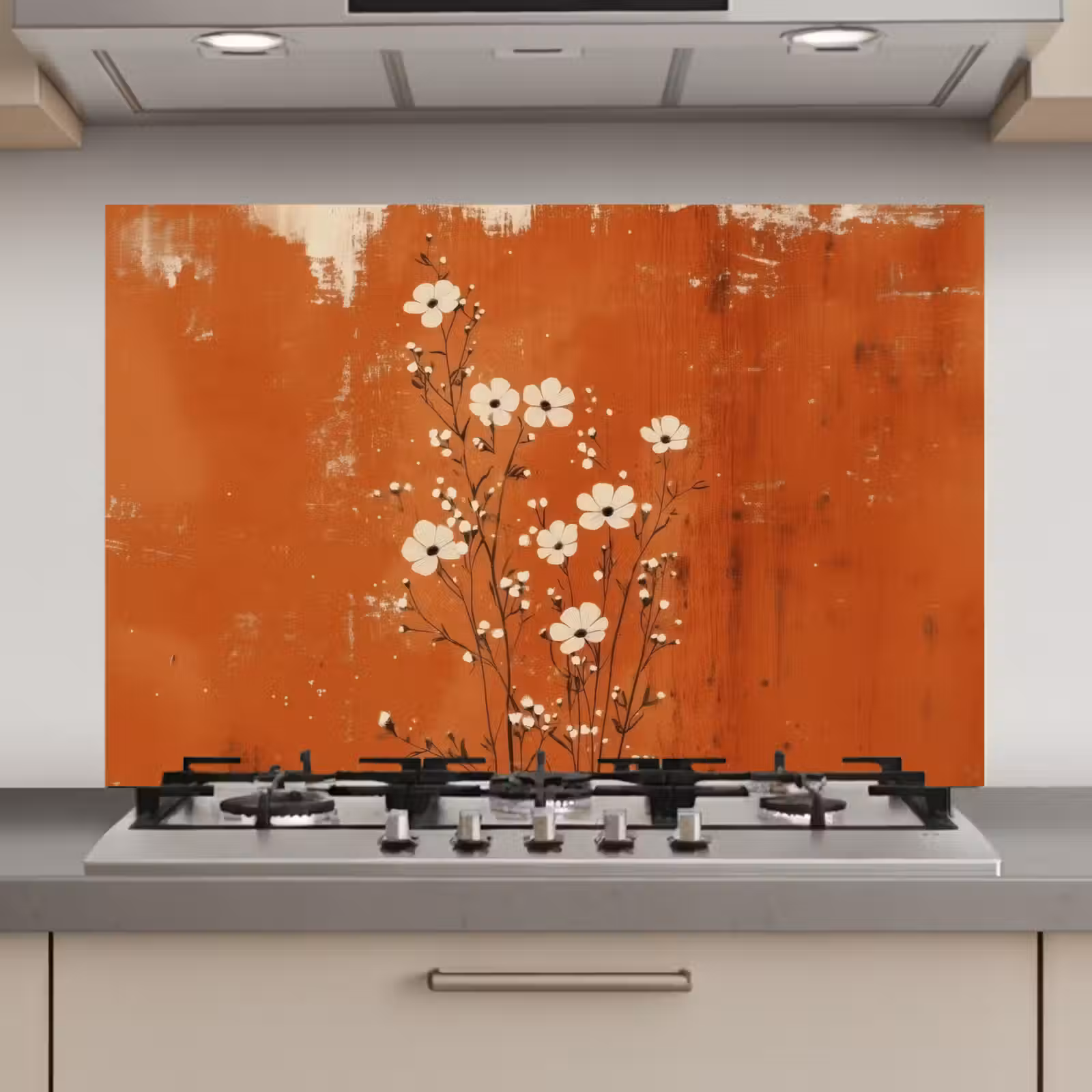 Spatscherm keuken - Bloemen - Wit - Subtiel - Roestkleur — 1