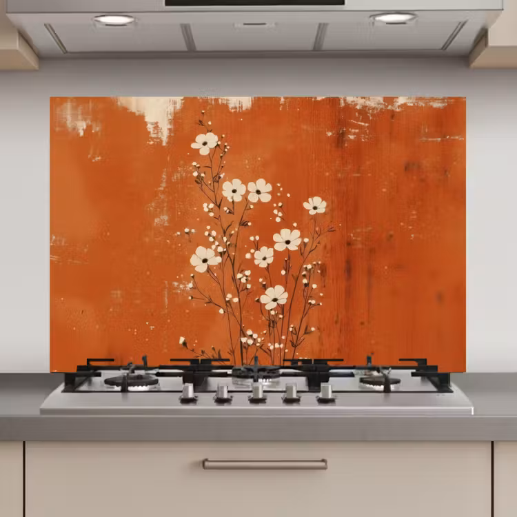 Spatscherm keuken - Bloemen - Wit - Subtiel - Roestkleur — 1