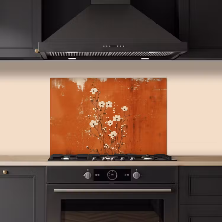 Spatscherm keuken - Bloemen - Wit - Subtiel - Roestkleur — 2