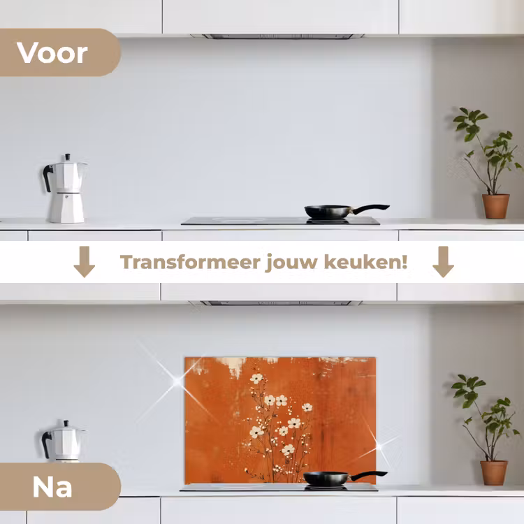 Spatscherm keuken - Bloemen - Wit - Subtiel - Roestkleur — 3