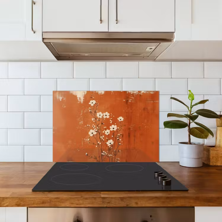 Spatscherm keuken - Bloemen - Wit - Subtiel - Roestkleur — 6