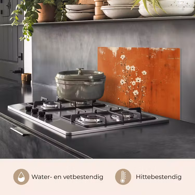 Spatscherm keuken - Bloemen - Wit - Subtiel - Roestkleur — 7