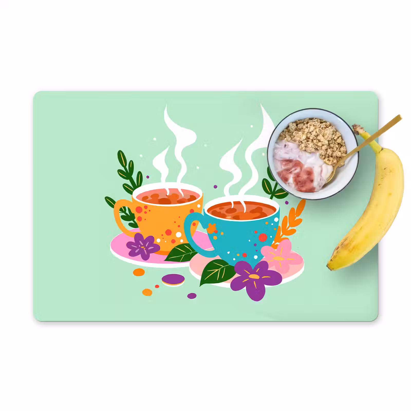Placemat - 6 stuks - Thee - Illustratie - Kopjes - Bloemen — 1