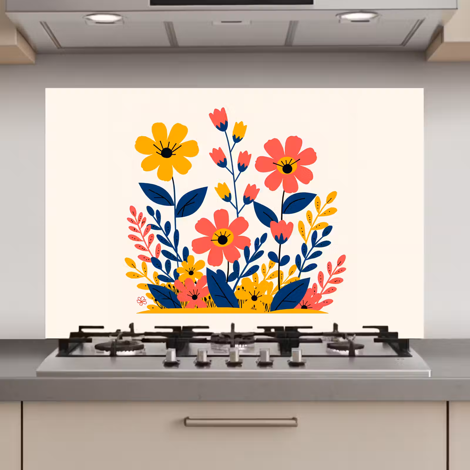 Spatscherm keuken - Illustratie - Bloemen - Bladeren - Roze — 1