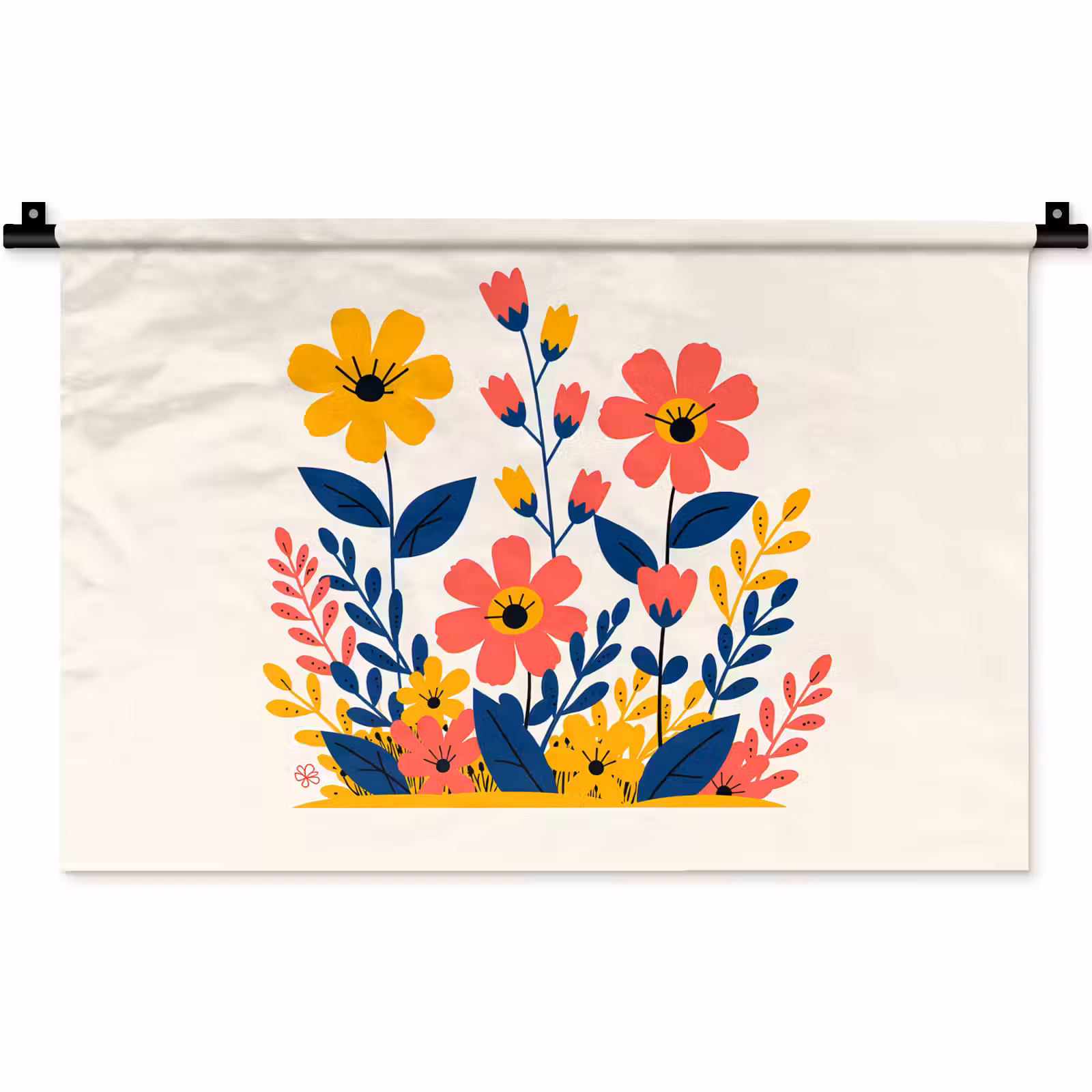 Wandkleed - Illustratie - Bloemen - Bladeren - Roze — 1