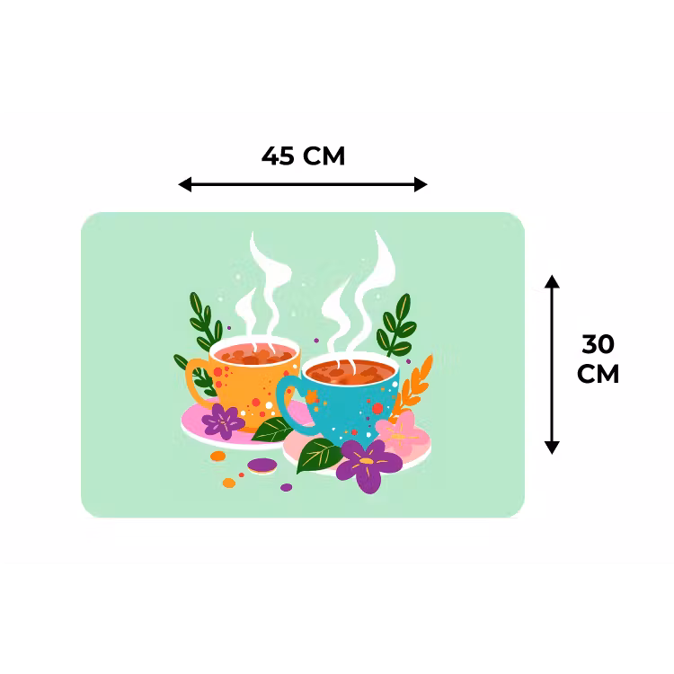 Placemat - 6 stuks - Thee - Illustratie - Kopjes - Bloemen — 3