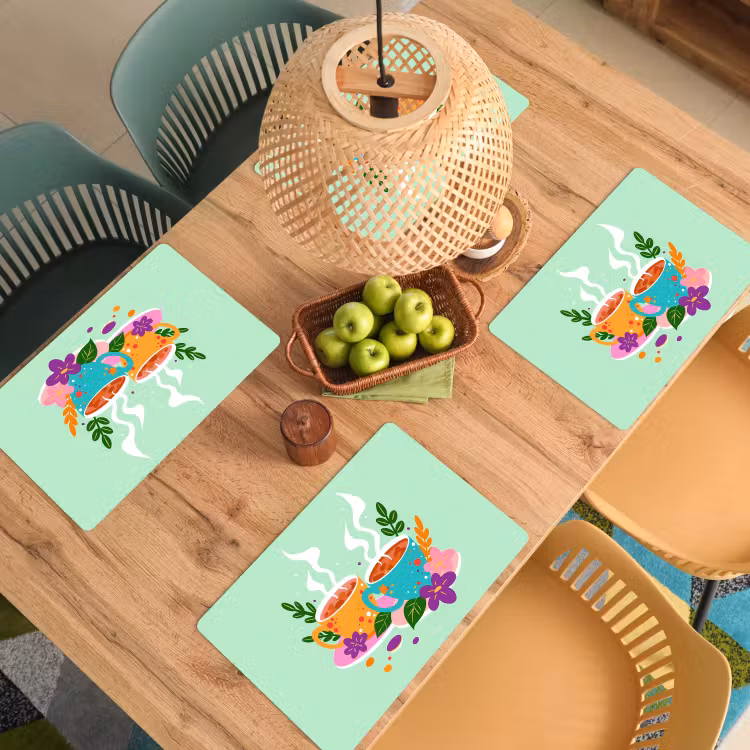 Placemat - 6 stuks - Thee - Illustratie - Kopjes - Bloemen — 6