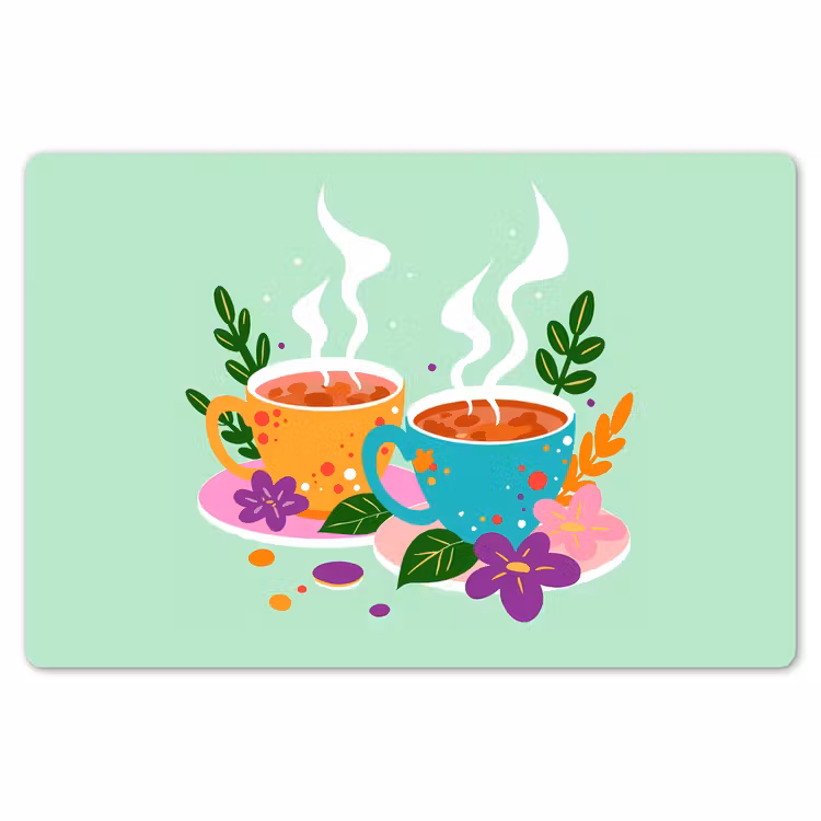 Placemat - 6 stuks - Thee - Illustratie - Kopjes - Bloemen — 7