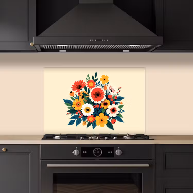Spatscherm keuken - Boeket - Bladeren - Illustratie - Kleurrijk — 2