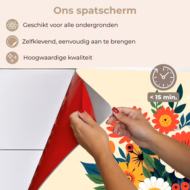 Spatscherm keuken - Boeket - Bladeren - Illustratie - Kleurrijk — 4