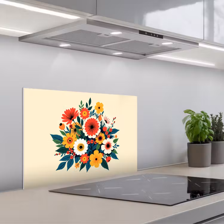 Spatscherm keuken - Boeket - Bladeren - Illustratie - Kleurrijk — 5