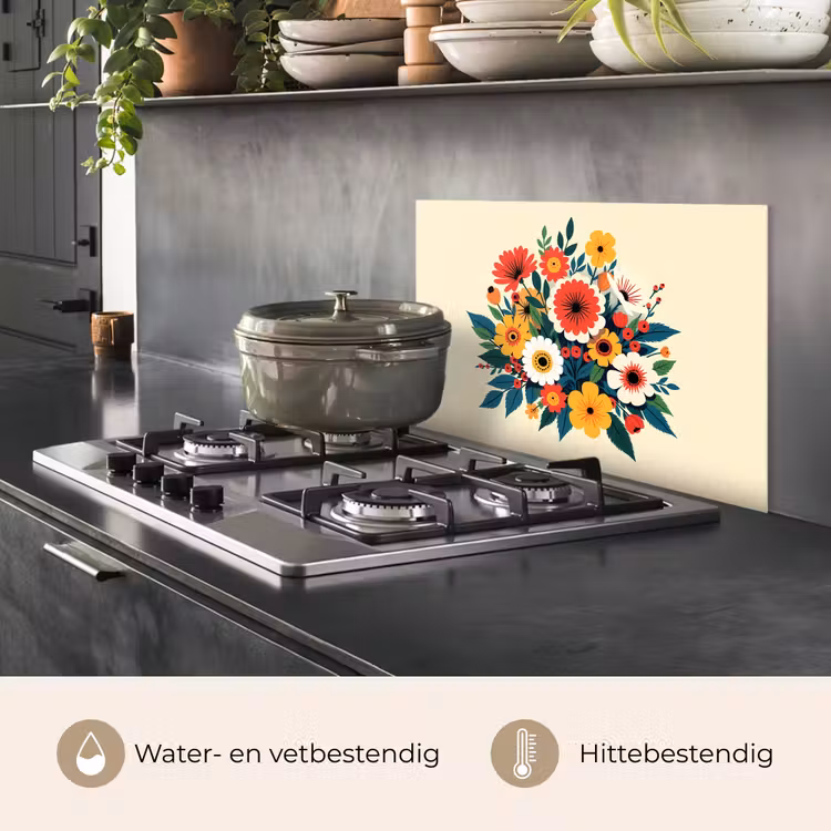 Spatscherm keuken - Boeket - Bladeren - Illustratie - Kleurrijk — 7