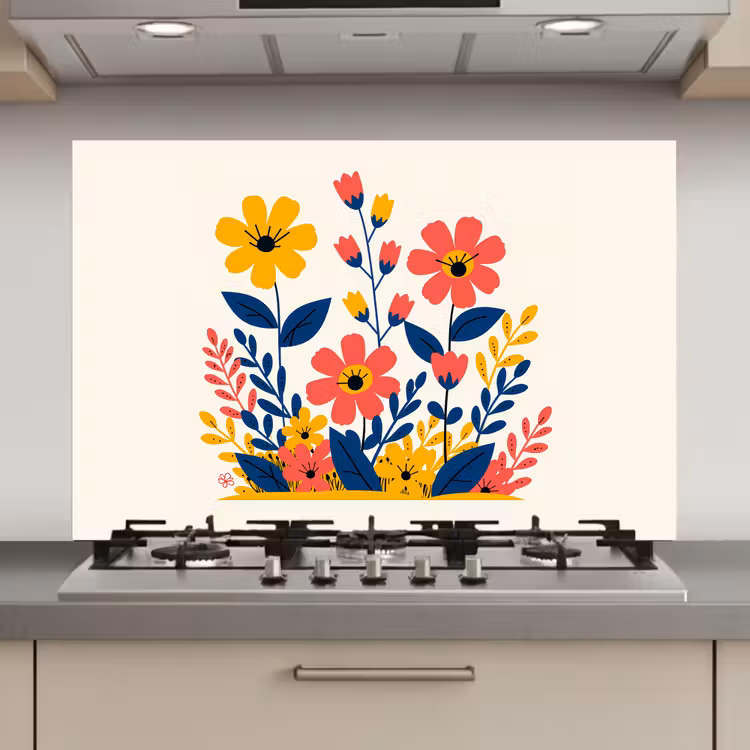 Spatscherm keuken - Illustratie - Bloemen - Bladeren - Roze — 1