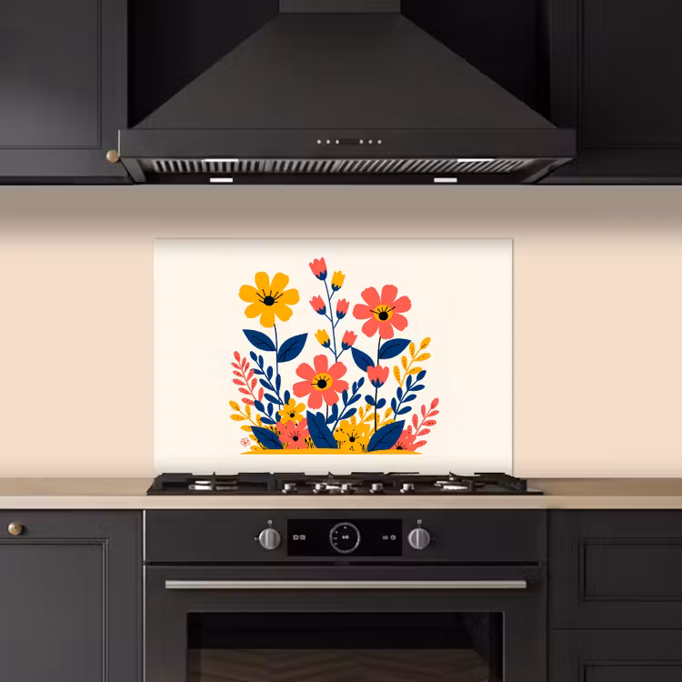 Spatscherm keuken - Illustratie - Bloemen - Bladeren - Roze — 2